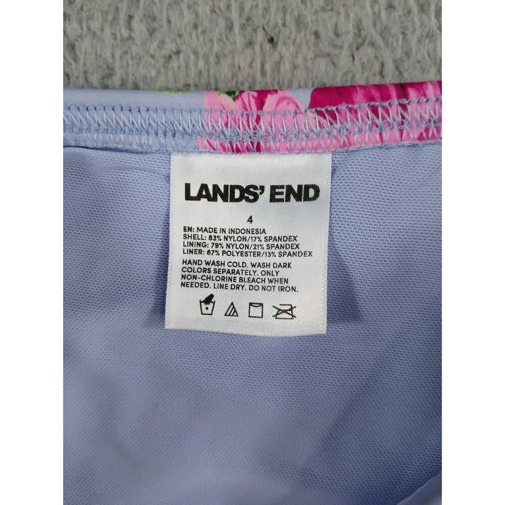 Lands' End Swim Bottoms Womens 4 Purple Floral High Rise Bikini Beach Pool NWT